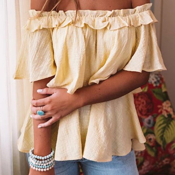 Off Shoulder Ruffle Top In Yellow - Picture 4 of 5